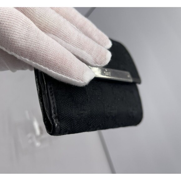 GUCCI GG Logo Black Canvas Bifold Wallet leather trim pigskin inside Italy Made - Picture 3 of 5